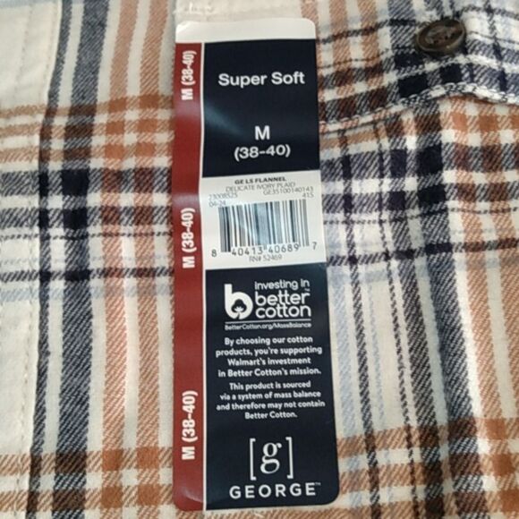 Men's super soft Ivory plaid lightweight flannel by George - Picture 5 of 13